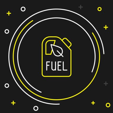 Biyolojik yakıt kutusu simgesi siyah arkaplanda izole edildi. Çevre biyolojisi ve namlusu. Yeşil çevre ve geri dönüşüm. Renkli taslak konsepti. Vektör