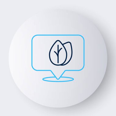 Beyaz zemin üzerinde yaprak olan çizgi konumu rozeti. İşaret bırakıyor. Taze doğal ürün sembolü. Renkli taslak konsepti. Vektör