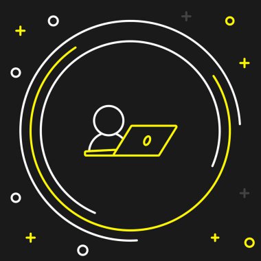 Siyah arkaplanda görüntülü sohbet simgesi izole edildi. Çevrimiçi iş görüşmesi formu. Uzak proje yönetimi. Renkli taslak konsepti. Vektör