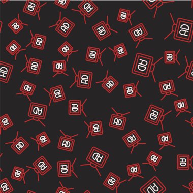 Satır Reklam simgesi siyah arkaplanda izole edilmiş kusursuz desen. Pazarlama ve tanıtım süreci kavramı. İlgili reklamlar. Sosyal medya reklamcılığı. Vektör