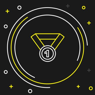 Çizgi Madalyası simgesi siyah arkaplanda izole edildi. Kazanan sembol. Renkli taslak konsepti. Vektör