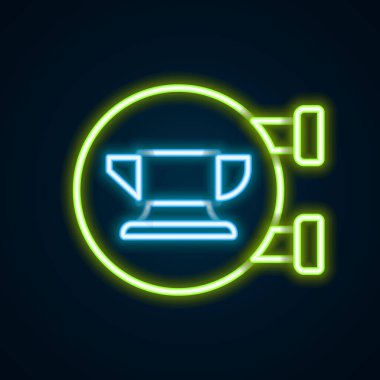 Parlayan neon çizgisi Demirci örs aracı simgesi siyah arkaplanda izole edildi. Metal dövmesi. Kalpazanlık aleti. Renkli taslak konsepti. Vektör