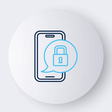 Beyaz arkaplanda kapalı asma kilit simgesine sahip çizgi akıllı telefonu izole edildi. Kilitli telefon. Gezici güvenlik, güvenlik, koruma konsepti. Renkli taslak konsepti. Vektör