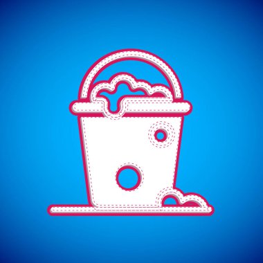 White Bucket with foam and bubbles icon isolated on blue background. Cleaning service concept.  Vector