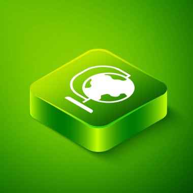 Isometric Earth globe icon isolated on green background. Green square button. Vector