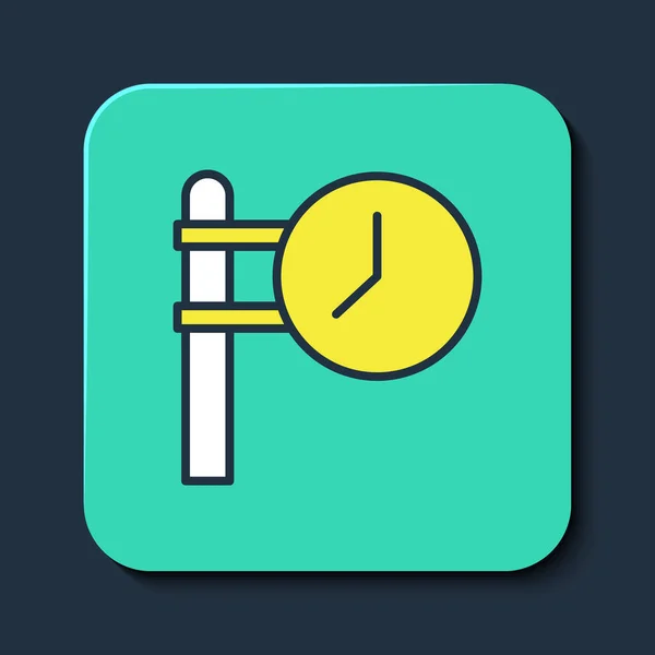 Filled Outline Train Station Clock Icon Isolated Blue Background Turquoise — Stockvector