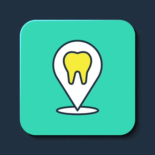 Filled Outline Dental Clinic Location Icon Isolated Blue Background Turquoise — Stockvektor