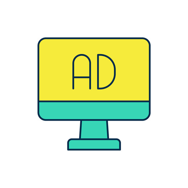 Filled outline Advertising icon isolated on white background. Concept of marketing and promotion process. Responsive ads. Social media advertising.  Vector