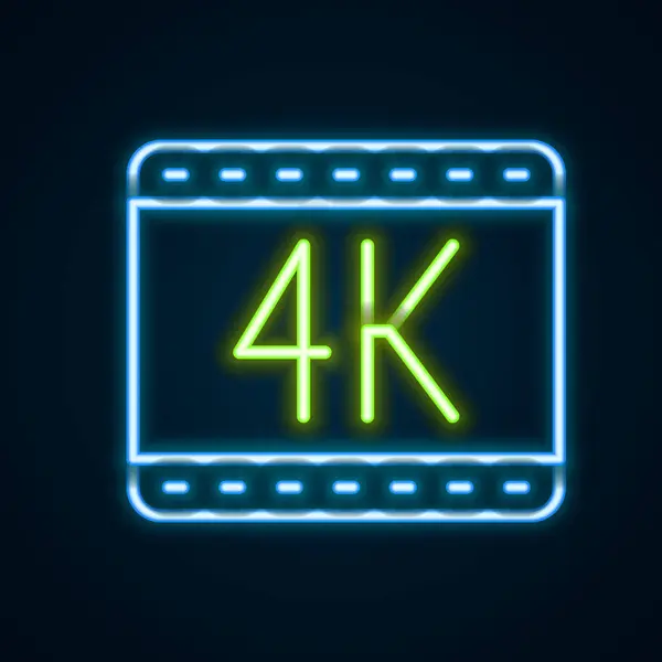 Glowing Neon Line Movie Tape Frame Icon Isolated Black Background — Stock vektor