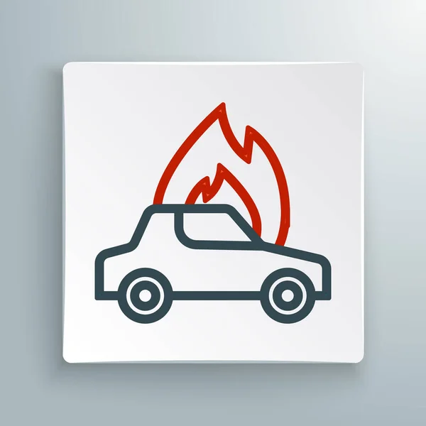 Line Burning Car Icon Isolated White Background Car Fire Broken — Stock Vector