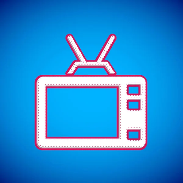 White Retro Icon Isolated Blue Background Television Sign Vector — Image vectorielle