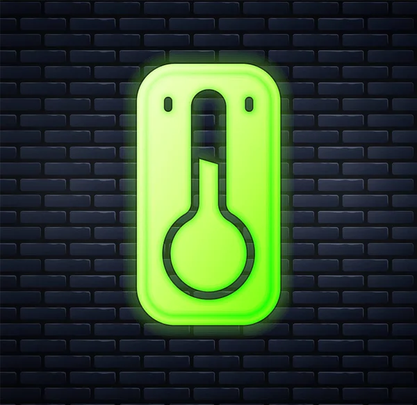 Glowing Neon Coffee Thermometer Icon Isolated Brick Wall Background Vector — 스톡 벡터