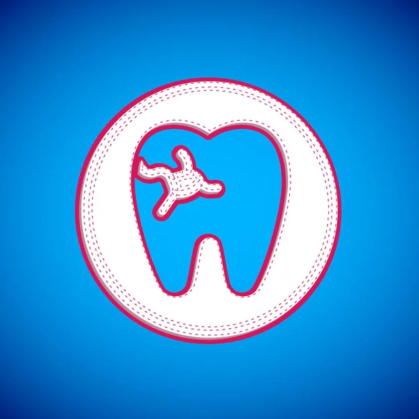 青の背景に隔離されたキャリーアイコンを持つ白い歯 虫歯だ ベクトル — ストックベクタ