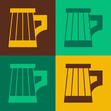 Pop Art Wooden bira bardağı ikonu renk arkaplanında izole edilmiş. Vektör