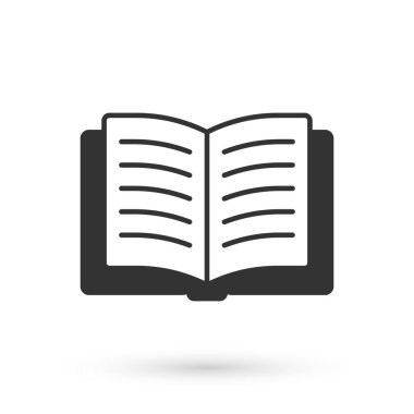 Gri Açık kitap simgesi beyaz arkaplanda izole edildi. Vektör