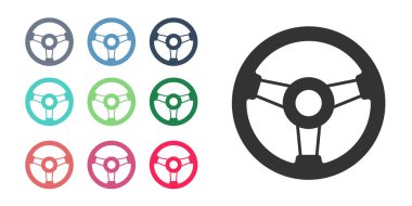 Black Racing simulator cockpit icon isolated on white background. Gaming accessory. Gadget for driving simulation game. Set icons colorful. Vector