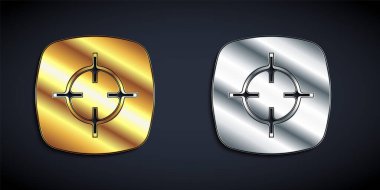 Altın ve gümüş renkli hedef spor ikonu siyah arka planda izole edildi. Atış mesafesi ya da atış mesafesi için sayıları olan temiz bir hedef. Uzun gölge tarzı. Vektör