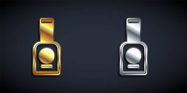 Siyah arka planda izole edilmiş altın ve gümüş oje ikonu. Uzun gölge tarzı. Vektör