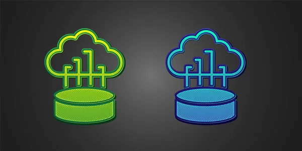 Green Blue Network Cloud Connection Icon Isolated Black Background Social — ストックベクタ