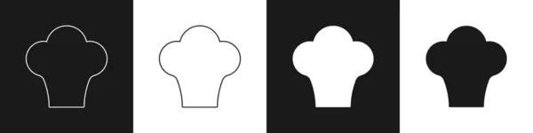 Set Chef Hat Icon Isolated Black White Background Cooking Symbol — Stock Vector