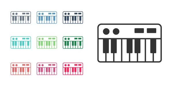 黑色音乐合成器图标孤立在白色背景 电子钢琴设置彩色图标 — 图库矢量图片