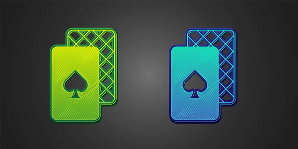 Зеленый Синий Иконки Игральные Карты Изолированы Черном Фоне Игры Казино — стоковый вектор