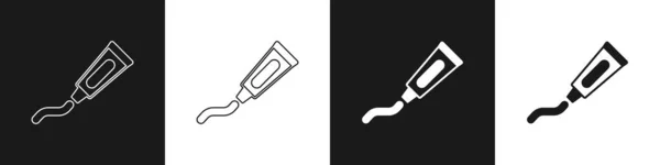 Set Tube Der Zahnpasta Symbol Isoliert Auf Schwarz Weißem Hintergrund — Stockvektor