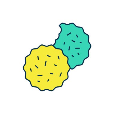 Beyaz arka planda izole edilmiş çikolata ikonlu kurabiye ya da bisküvi. Vektör