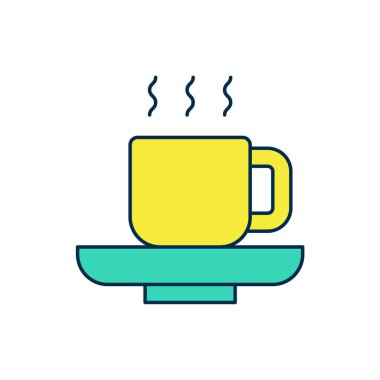 Doldurulmuş kahve fincanı simgesi beyaz arkaplanda izole. Çay fincanı. Sıcak içecek kahvesi. Vektör