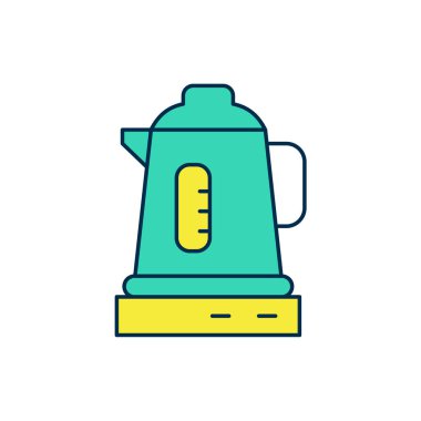 Doldurulmuş elektrik ısıtıcısı simgesi beyaz arkaplanda izole edildi. Çaydanlık ikonu. Vektör