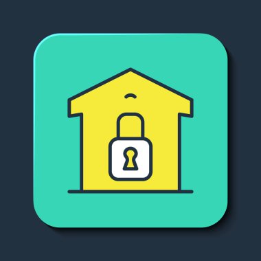 Filled outline Closed warehouse icon isolated on blue background. Turquoise square button. Vector