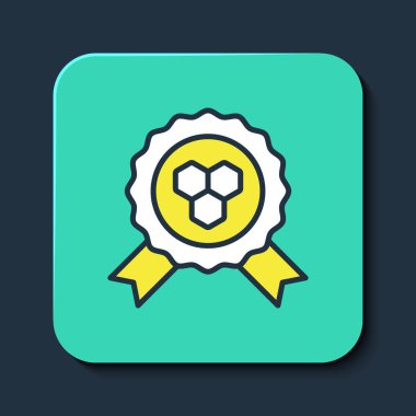 Filled outline Honey award icon isolated on blue background. Honey medal. Turquoise square button. Vector