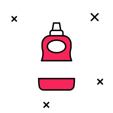 Beyaz arka planda izole edilmiş bulaşık deterjanı ikonu. Bulaşık yıkamak için sıvı deterjan. Vektör