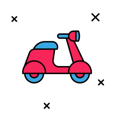 Beyaz arkaplanda izole edilmiş ana hatlı Scooter simgesi. Vektör