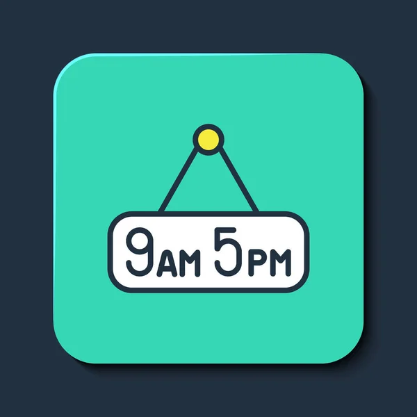 Filled outline From 9 to 5 job icon isolated on blue background. Concept meaning work time schedule daily routine classic traditional employment. Turquoise square button. Vector — Διανυσματικό Αρχείο