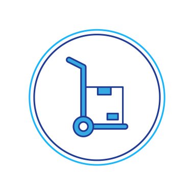 Filled outline Hand truck and boxes icon isolated on white background. Dolly symbol. Vector