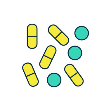 Ana hatlarıyla doldurulmuş tıbbi hap şişesi biyohack ikonu beyaz arka planda izole edilmiş. Eczane biyokorsanlığı. Vektör