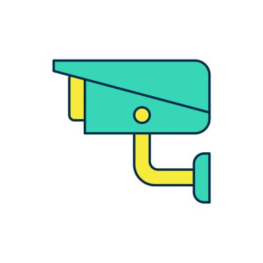 Beyaz arkaplanda izole edilmiş ana hatlı güvenlik kamerası simgesi. Vektör