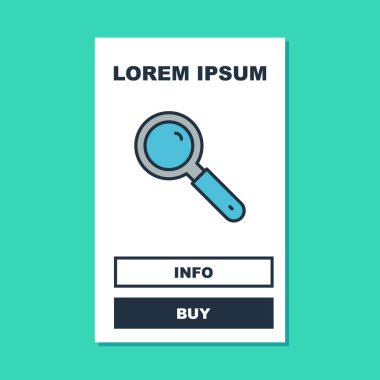 Doldurulmuş büyüteç simgesi turkuaz arka planda izole edilmiş. Arama, odaklanma, yakınlaştırma, iş sembolü. Vektör