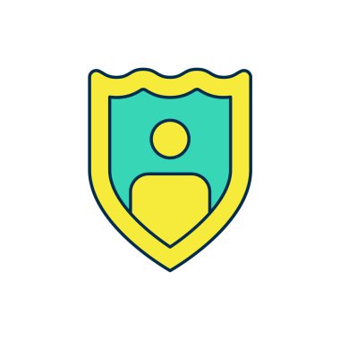 Beyaz arka planda izole edilmiş kalkan ikonu ile hayat sigortası doldurulmuş. Güvenlik, güvenlik, koruma, konsept koruma. Vektör