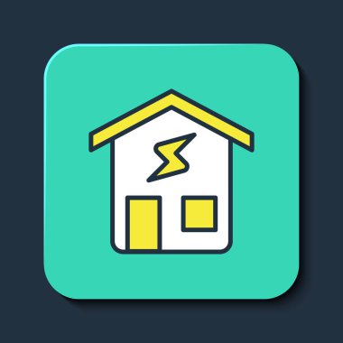 Filled outline Smart home icon isolated on blue background. Remote control. Turquoise square button. Vector