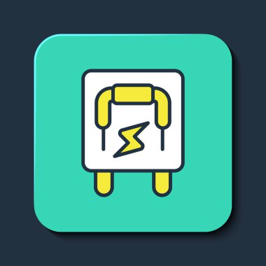 Filled outline Electrical panel icon isolated on blue background. Switch lever. Turquoise square button. Vector