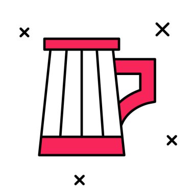 Doldurulmuş ahşap bira bardağı simgesi beyaz arka planda izole edilmiş. Vektör