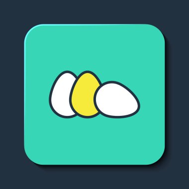 Doldurulmuş tavuk yumurtası simgesi mavi arka planda izole edilmiş. Turkuaz kare düğme. Vektör