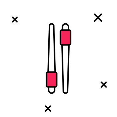 Beyaz arka planda izole edilmiş ana hatlı yemek çubukları simgesi. Asya yemekleri için tahta Kore çubukları. Doğulu aletler. Vektör
