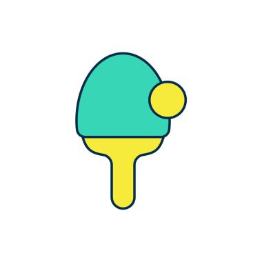 Masa tenisi ikonunu oynamak için beyaz arka planda izole edilmiş ana hat raketi doldurulmuş. Vektör