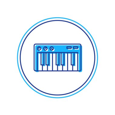 Doldurulmuş ana hatlı müzik sentezleyici simgesi beyaz arkaplanda izole edildi. Elektronik piyano. Vektör