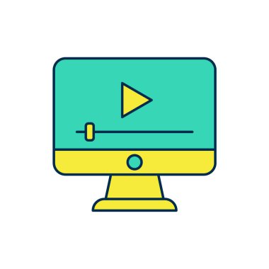 Doldurulmuş Online oynatma simgesi beyaz arkaplanda izole edildi. Oyun işaretli film şeridi. Vektör