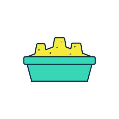 Beyaz arka planda izole edilmiş kum ikonu olan çocuklar için çizilmiş kum havuzu. Vektör