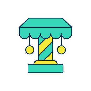 Beyaz arkaplanda izole edilmiş ana hatlı atlıkarınca simgesi. Eğlence parkı. Çocuklar için eğlence parkı, eğlence parkı. Vektör